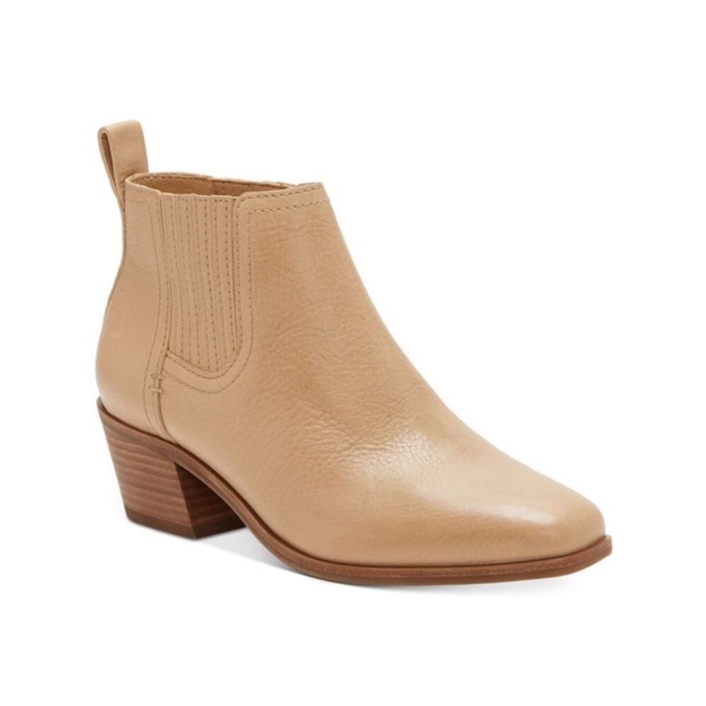 LUCKY BRAND Idola Beigeâ Western Square Toe Stacked Heel Leather Booties 8